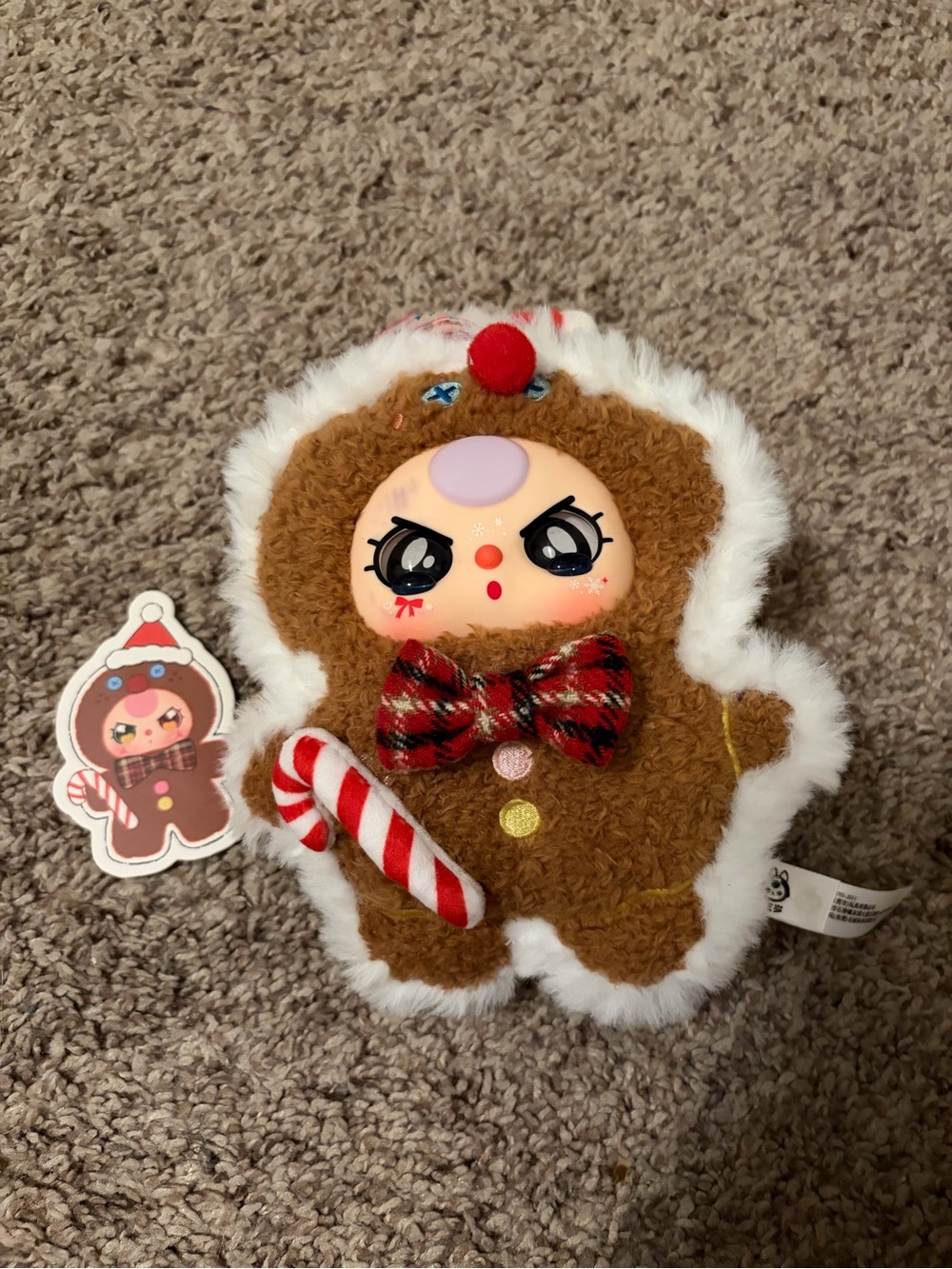 Gingerbread Plush Holiday Doll with Candy Cane